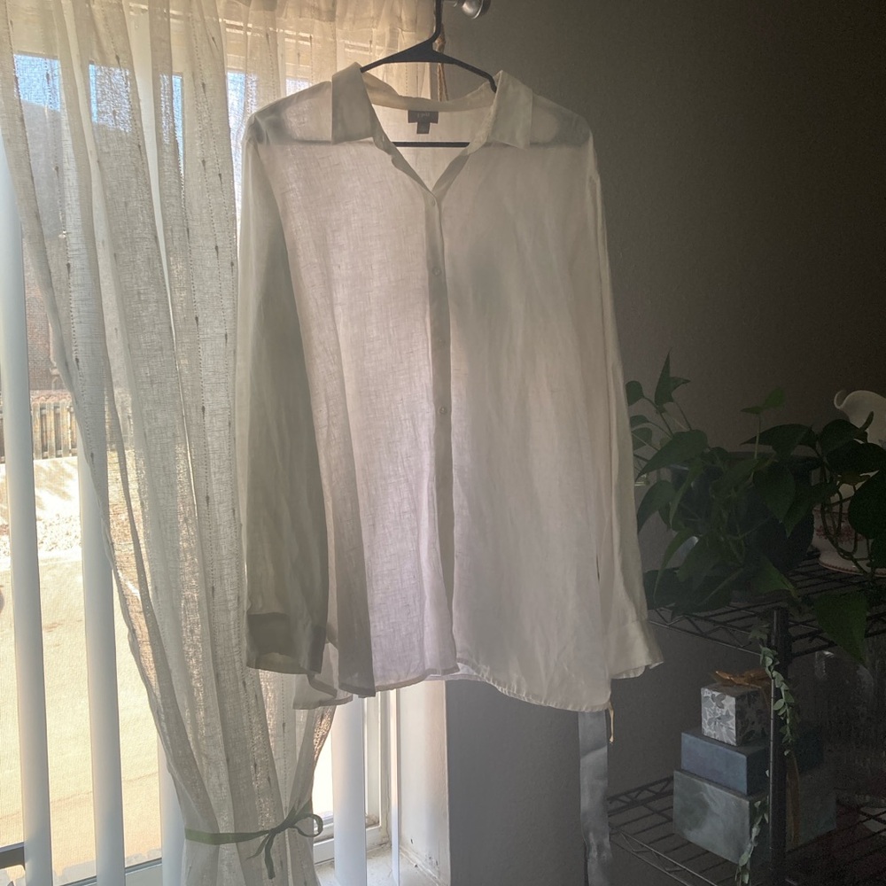 J. Jill Cream Casual Button Down Shirt for Women (100% Linen)